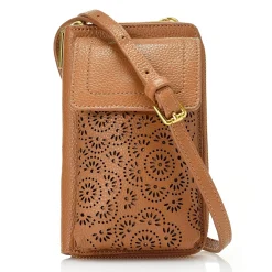 Leah Perforated Leather Phone Case Crossbody